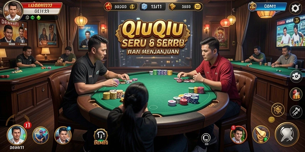 Screenshot utama DEMI11 menampilkan permainan QiuQiu yang seru.