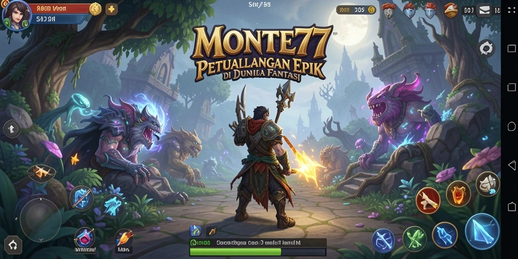 Tampilan gameplay <strong>MONTE77</strong> menunjukkan pertempuran seru di dunia fantasi.